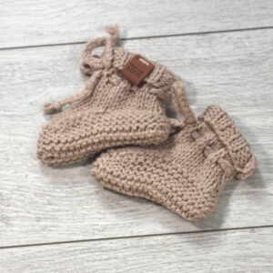 Gebreide Merino wollen slofjes Camel